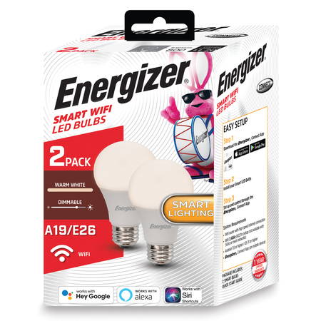 Energizer A19 800-Lumen Smart Wi-Fi Warm White LED Bulbs (2 Pack) EAW2-1001-2SW